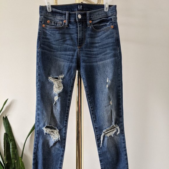 Gap Ripped Skinny Jeans, Mid-rise, Raw Hem, 25R - Picture 1 of 6